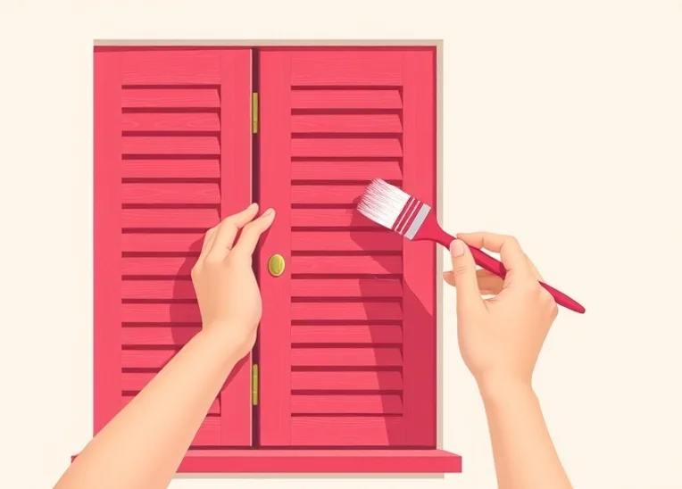 Mise en peinture au pinceau de volets et d'encadrements en bois