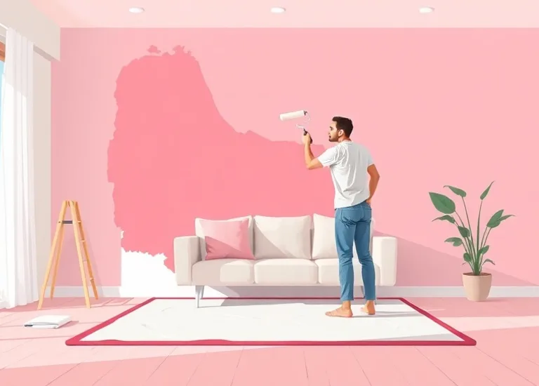 Peintre appliquant la peinture au rouleau sur un mur de salon